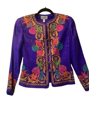 Vintage Papell Petites 100% Silk Purple Seashell Jacket or Blouse